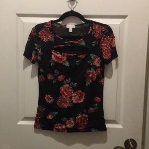 Black/Red Floral Top